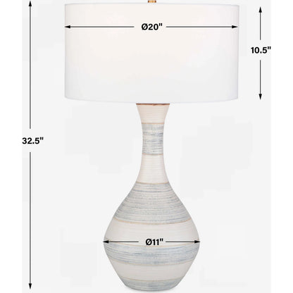 Potter Striped Table Lamp by Uttermost in blue. Made from ceramic, fabric, metal in a modern style.