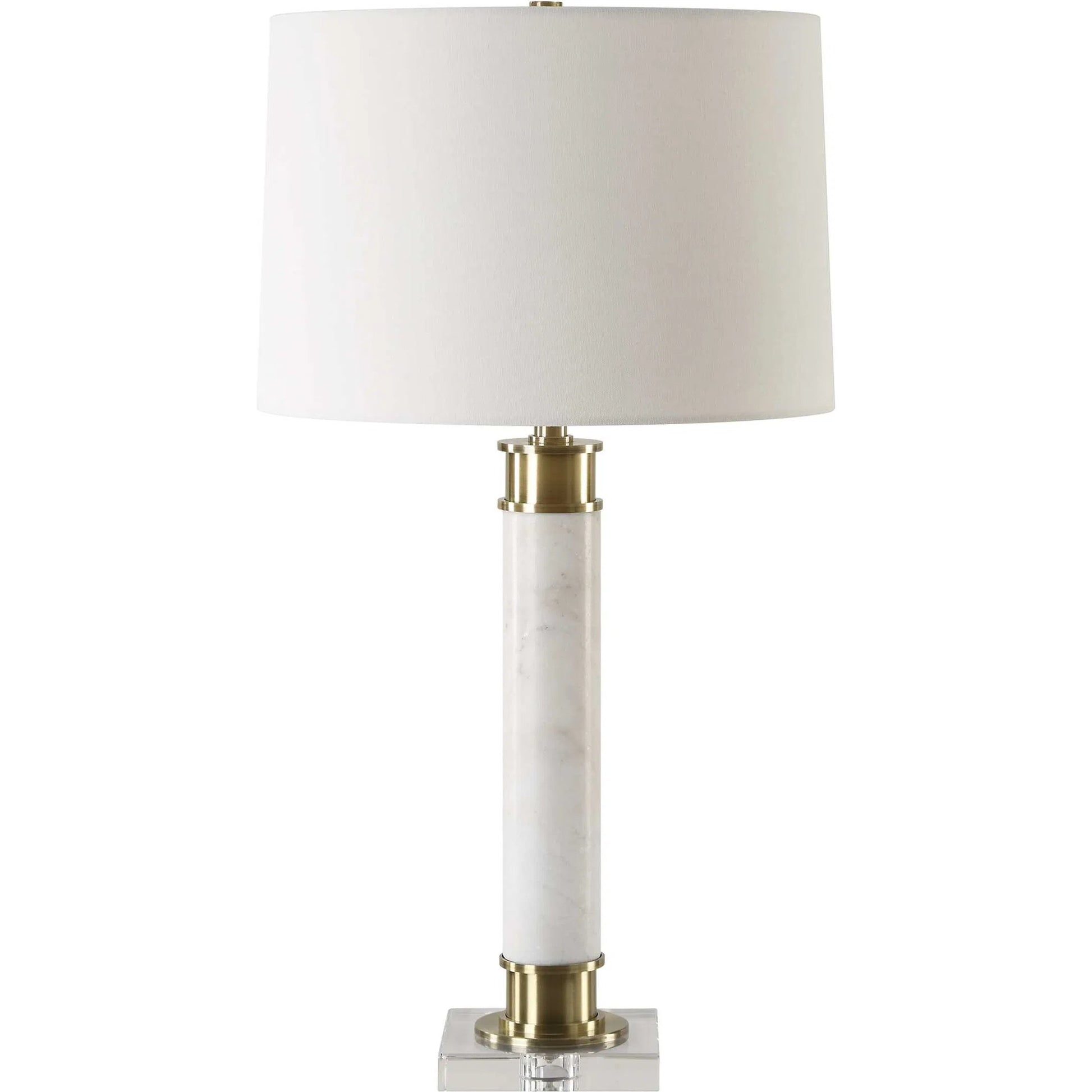 Plinth Table Lamp by Uttermost in brass. Made from metal, marble, crystal, fabric in a modern style.