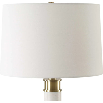 Plinth Table Lamp by Uttermost in brass. Made from metal, marble, crystal, fabric in a modern style.