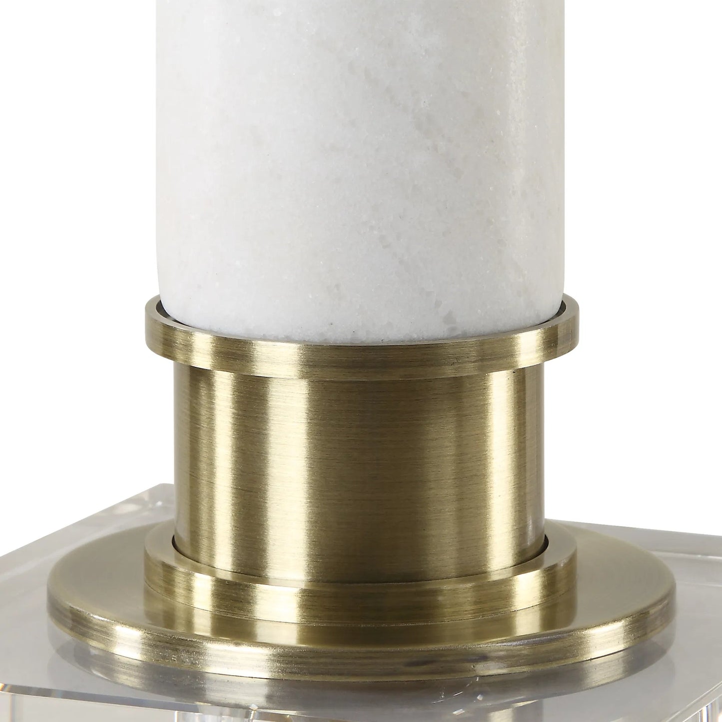 003 SI-2262434 | Closeup | Plinth Table Lamp by Uttermost in brass. Made from metal, marble, crystal, fabric in a modern style.
