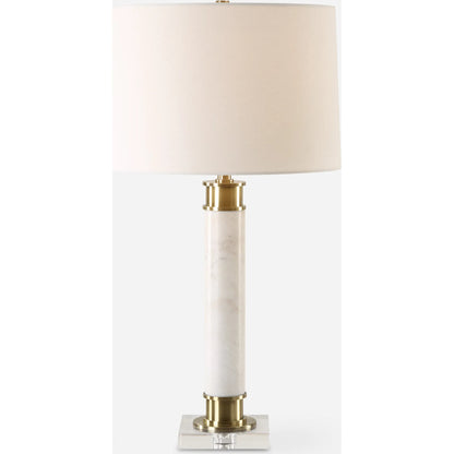 Plinth Table Lamp by Uttermost in brass. Made from metal, marble, crystal, fabric in a modern style.