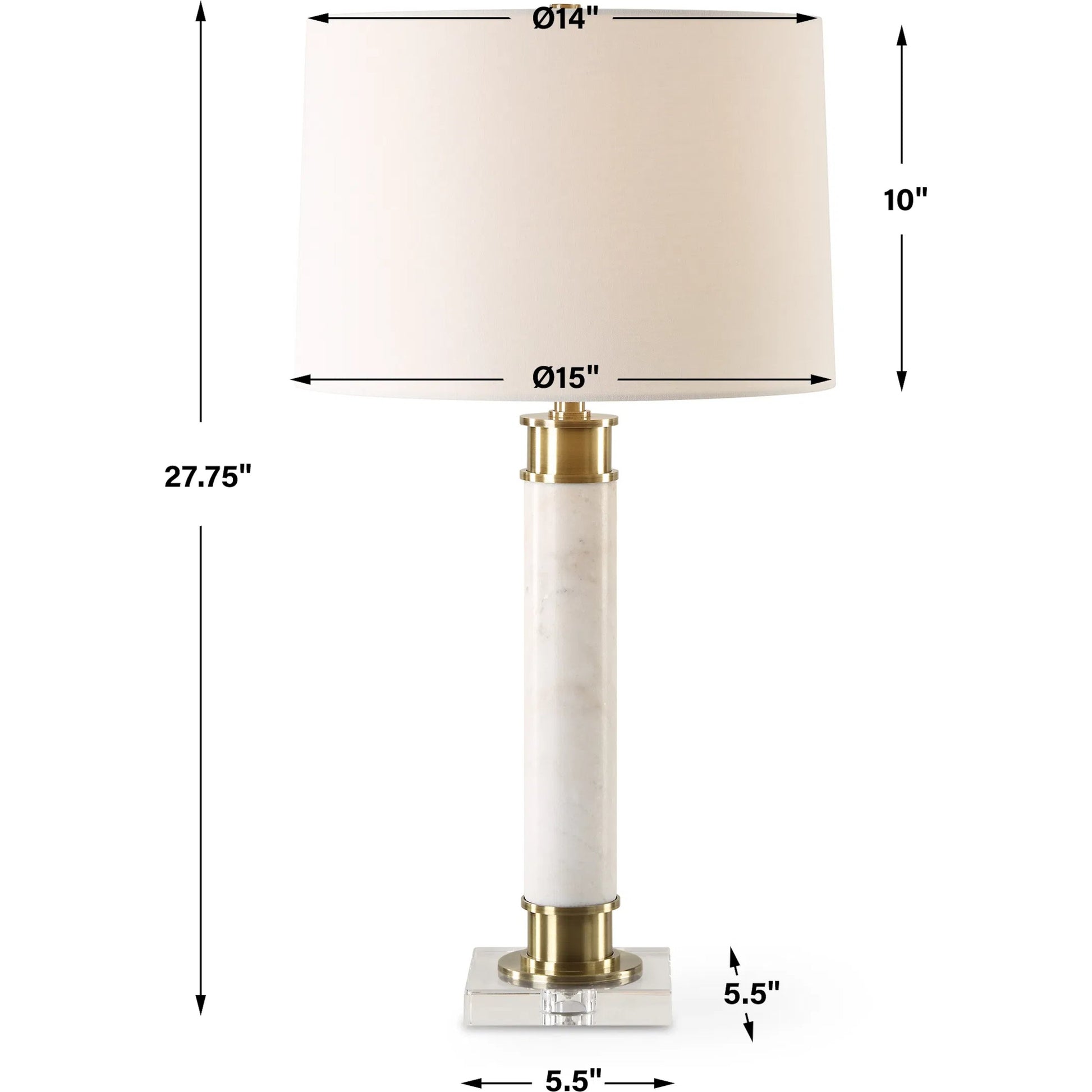 Plinth Table Lamp by Uttermost in brass. Made from metal, marble, crystal, fabric in a modern style.