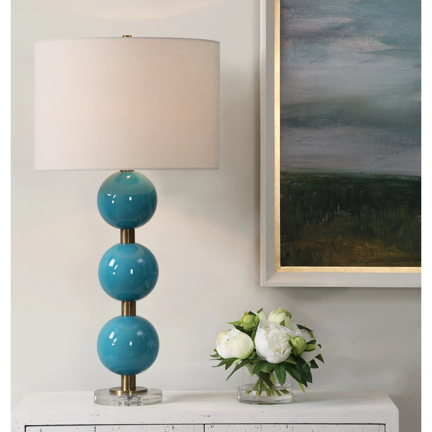 001 SI-2262399 | Lifestyle | Palawan Glaze Table Lamp by Uttermost in brass. Made from iron, ceramic, crystal, fabirc in a eclectic & global style.