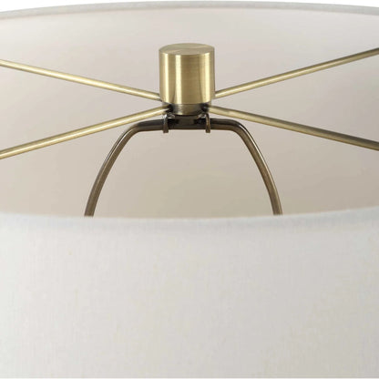 Out of Time Seeded Glass Table Lamp by Uttermost in brass. Made from iron, glass, fabric in a modern style.