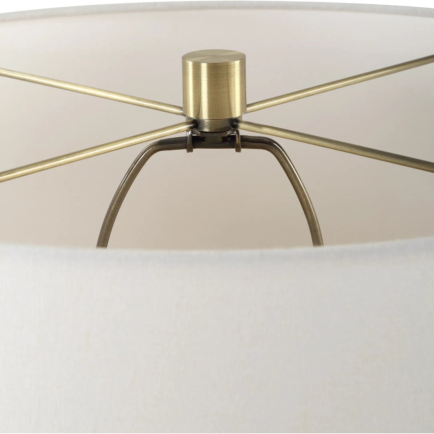002 SI-2262438 | Closeup | Out of Time Seeded Glass Table Lamp by Uttermost in brass. Made from iron, glass, fabric in a modern style.