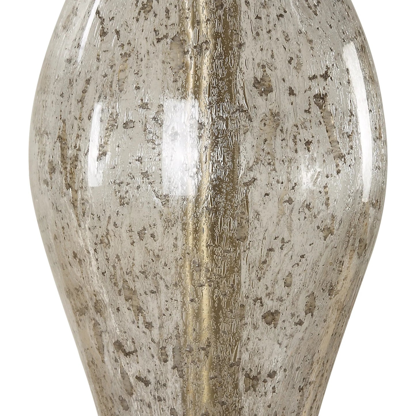 004 SI-2262438 | Closeup | Out of Time Seeded Glass Table Lamp by Uttermost in brass. Made from iron, glass, fabric in a modern style.