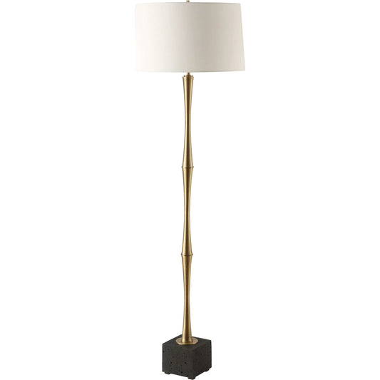 Shino Antique Floor Lamp by Uttermost in brass. Made from iron, travertine, fabric in a unique style.