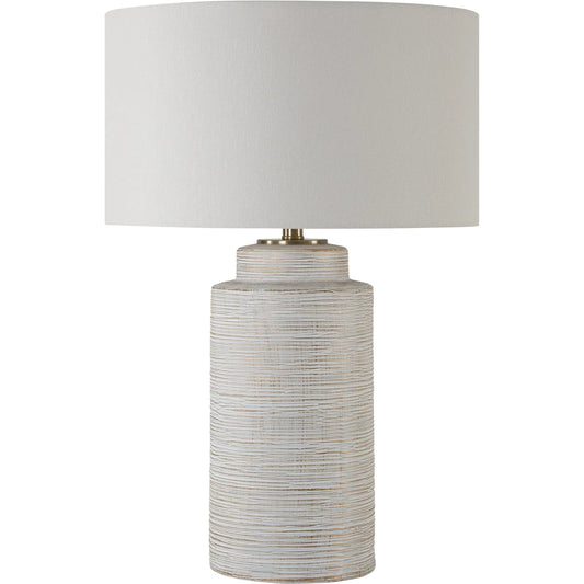 Crimp Ribbed Table Lamp by Uttermost in gold leaf. Made from steel, ceramic, fabric in a unique style.