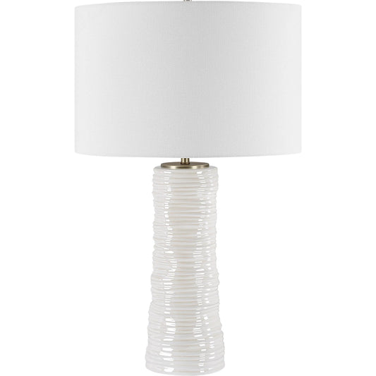 Pavlova Glossy Table Lamp by Uttermost in brass. Made from porcelain, fabric, steel in a unique style.