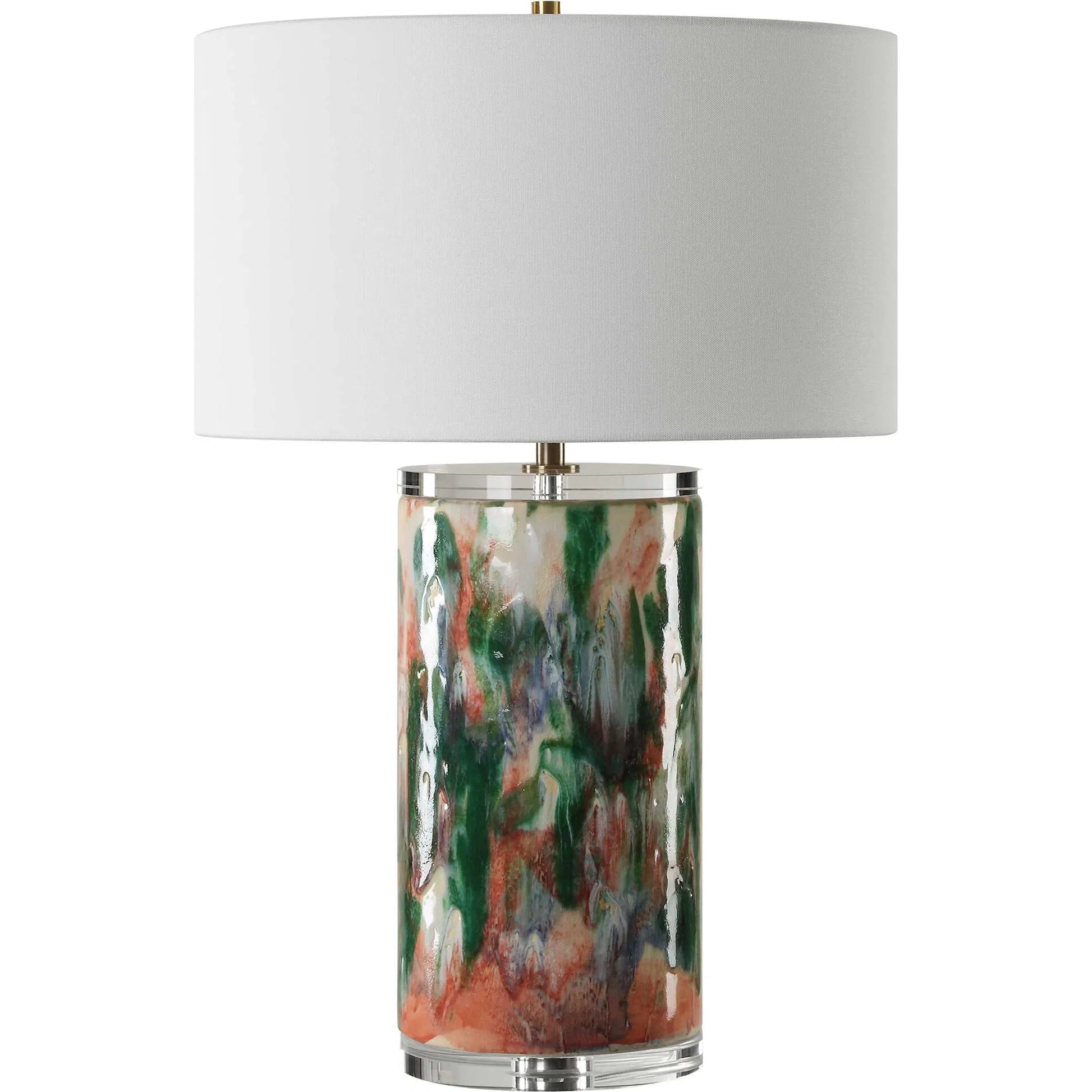 Verdant Multi-Colored Table Lamp by Uttermost in brass. Made from ceramic, crystal, iron, fabric in a eclectic & global style.