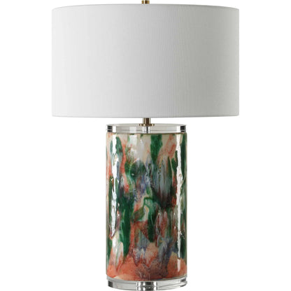 Verdant Multi-Colored Table Lamp by Uttermost in brass. Made from ceramic, crystal, iron, fabric in a eclectic & global style.