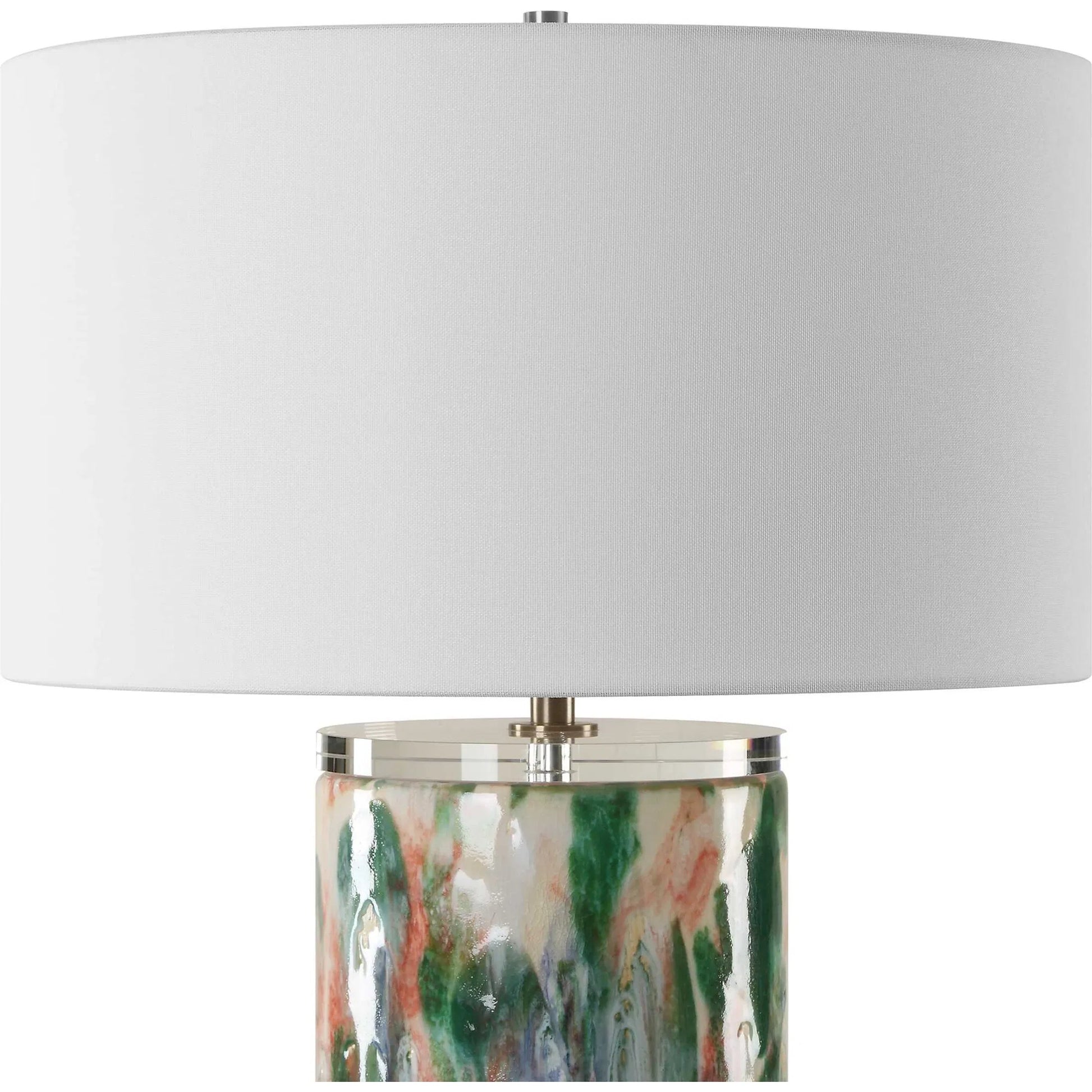 Verdant Multi-Colored Table Lamp by Uttermost in brass. Made from ceramic, crystal, iron, fabric in a eclectic & global style.