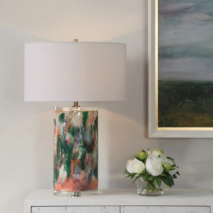 Verdant Multi-Colored Table Lamp by Uttermost in brass. Made from ceramic, crystal, iron, fabric in a eclectic & global style.