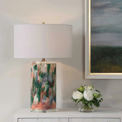 Verdant Multi-Colored Table Lamp by Uttermost in brass. Made from ceramic, crystal, iron, fabric in a eclectic & global style.