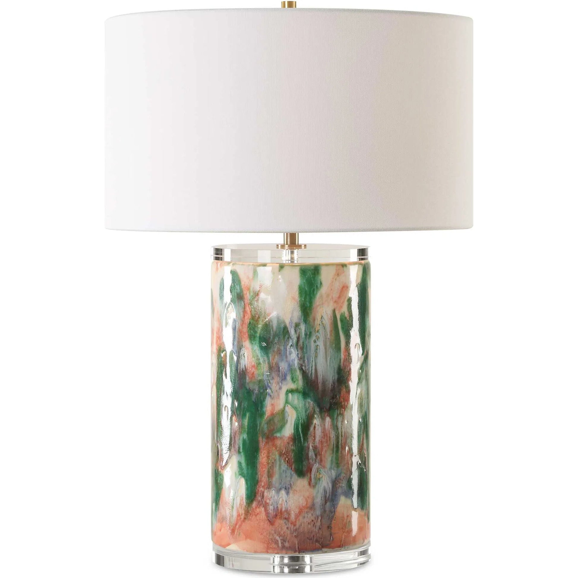 Verdant Multi-Colored Table Lamp by Uttermost in brass. Made from ceramic, crystal, iron, fabric in a eclectic & global style.