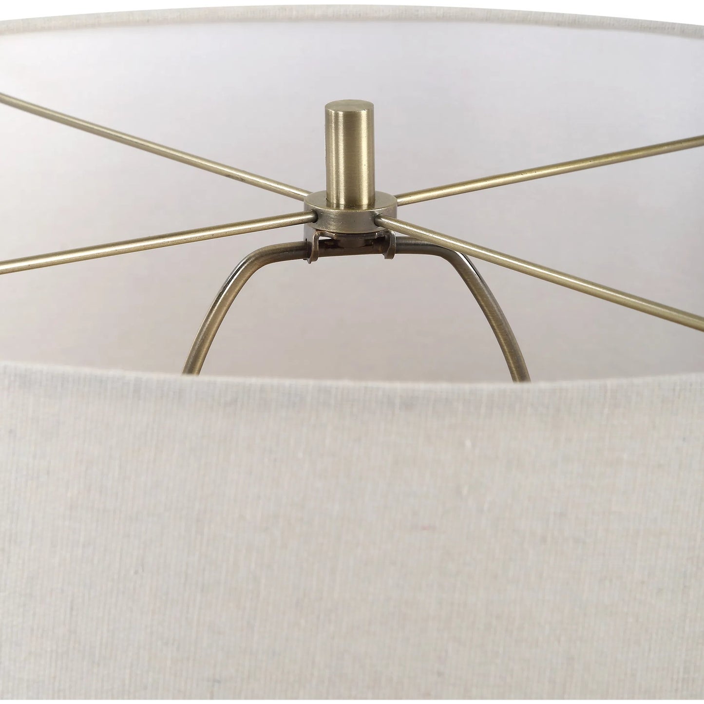 002 SI-2262419 | Closeup | Pueblo Fired Clay Table Lamp by Uttermost in brass. Made from ceramic, metal, fabric in a transitional style.