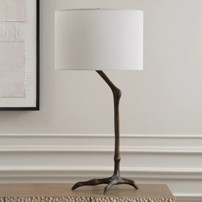 Perch Bird-Leg Table Lamp by Uttermost in bronze. Made from ceramic, casting iron, fabric in a cottage & farmhouse style.