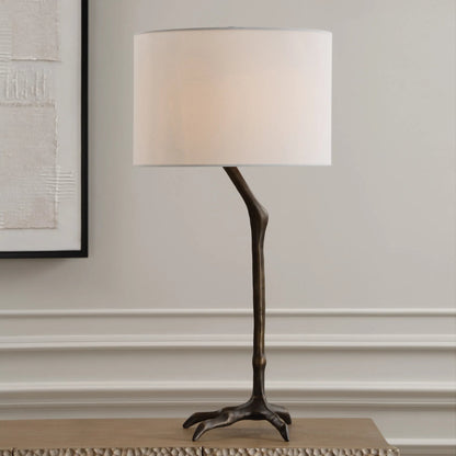 Perch Bird-Leg Table Lamp by Uttermost in bronze. Made from ceramic, casting iron, fabric in a cottage & farmhouse style.