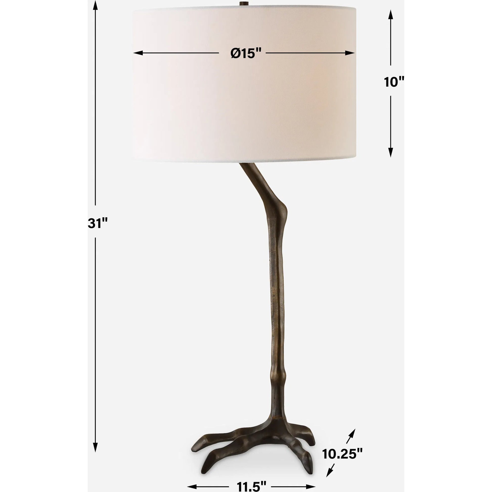 Perch Bird-Leg Table Lamp by Uttermost in bronze. Made from ceramic, casting iron, fabric in a cottage & farmhouse style.
