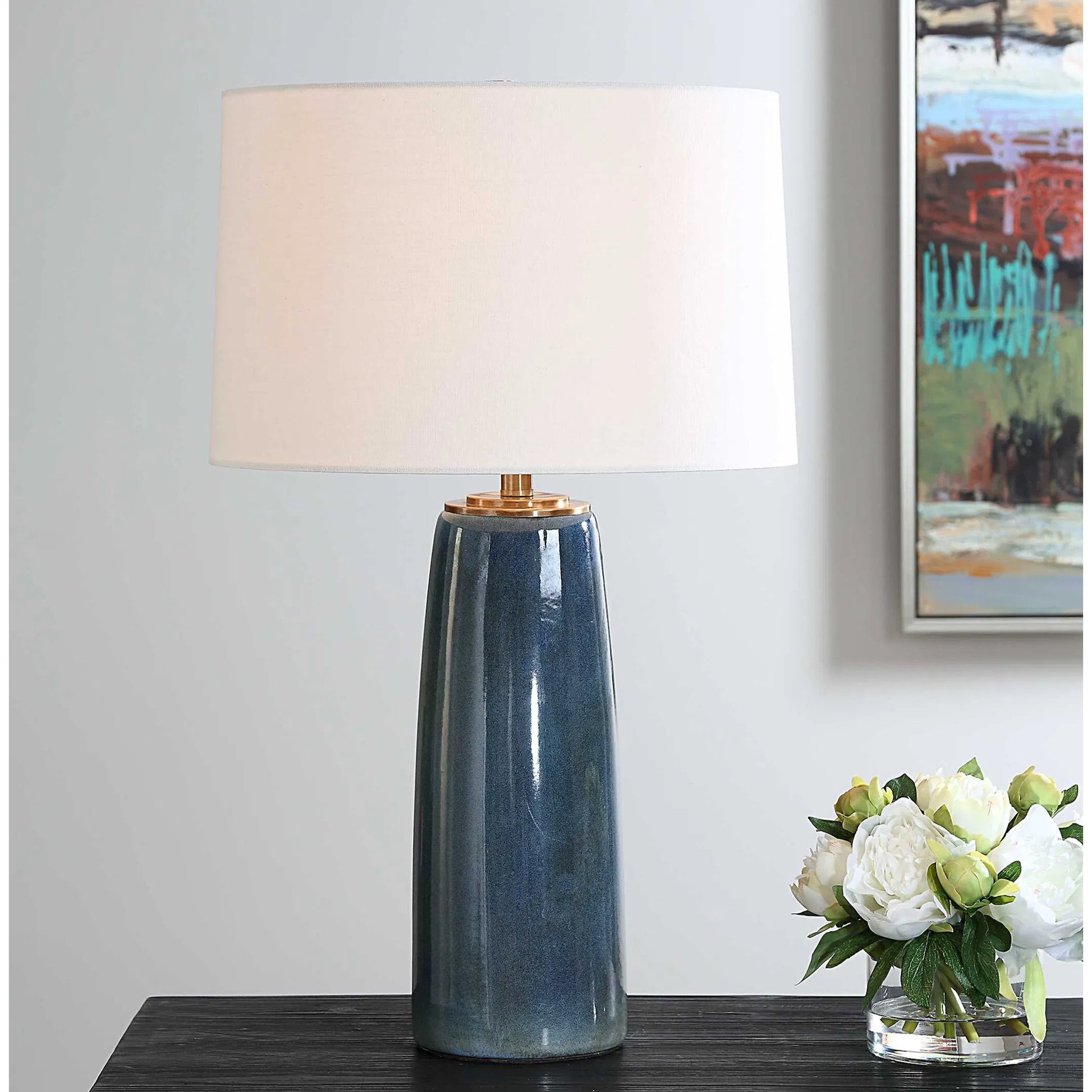 Submerged Table Lamp by Uttermost in brass. Made from iron, ceramic, fabric in a eclectic & global style.