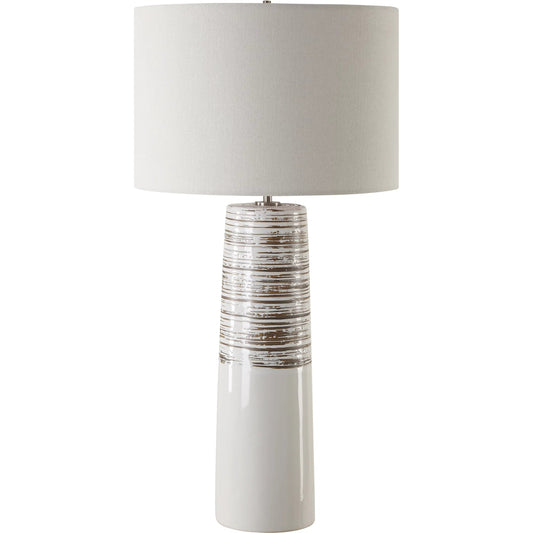 Haven Glaze Table Lamp by Uttermost in nickel. Made from steel, ceramic, fabric in a unique style.