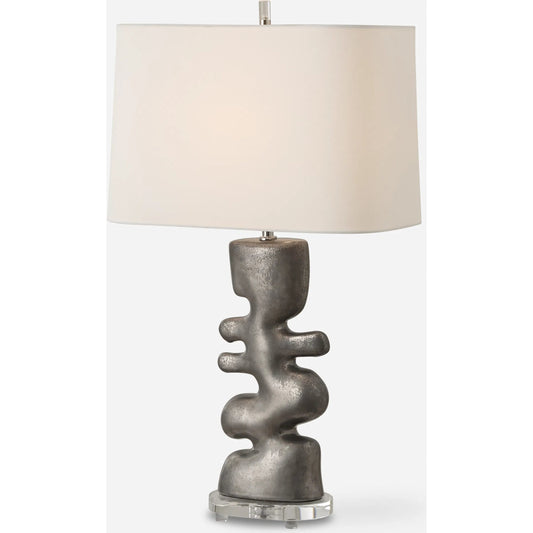 Free Flowing Table Lamp by Uttermost in nickel. Made from steel, crystal, ceramic, fabric in a unique style.