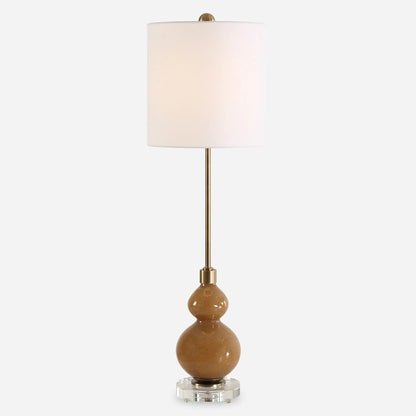 Sienna Caramel Glass Buffet Lamp by Uttermost in brass. Made from iron, crystal, fabric, glass in a unique style.