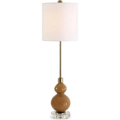 Sienna Caramel Glass Buffet Lamp by Uttermost in brass. Made from iron, crystal, fabric, glass in a unique style.