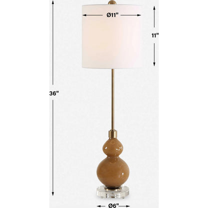 Sienna Caramel Glass Buffet Lamp by Uttermost in brass. Made from iron, crystal, fabric, glass in a unique style.