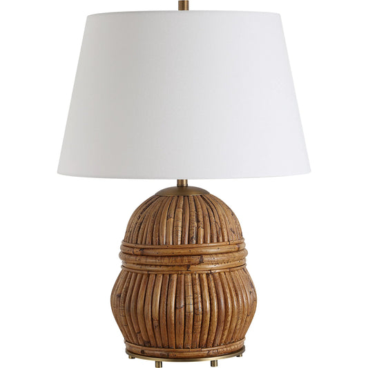 Reed Honey Rattan Table Lamp by Uttermost in brass. Made from steel, rattan, fabric in a unique style.