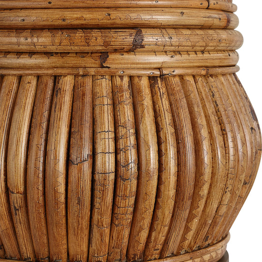 Reed Honey Rattan Table Lamp by Uttermost in brass. Made from steel, rattan, fabric in a unique style.