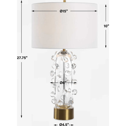 Aura Clear Glass Table Lamp by Uttermost in brass. Made from glass, iron, fabric in a modern style.