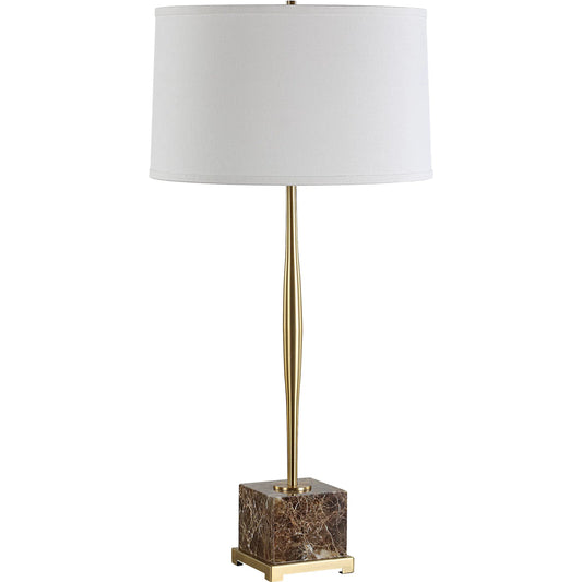 Booker Thin Table Lamp by Uttermost in brass. Made from marble, iron, fabric in a unique style.
