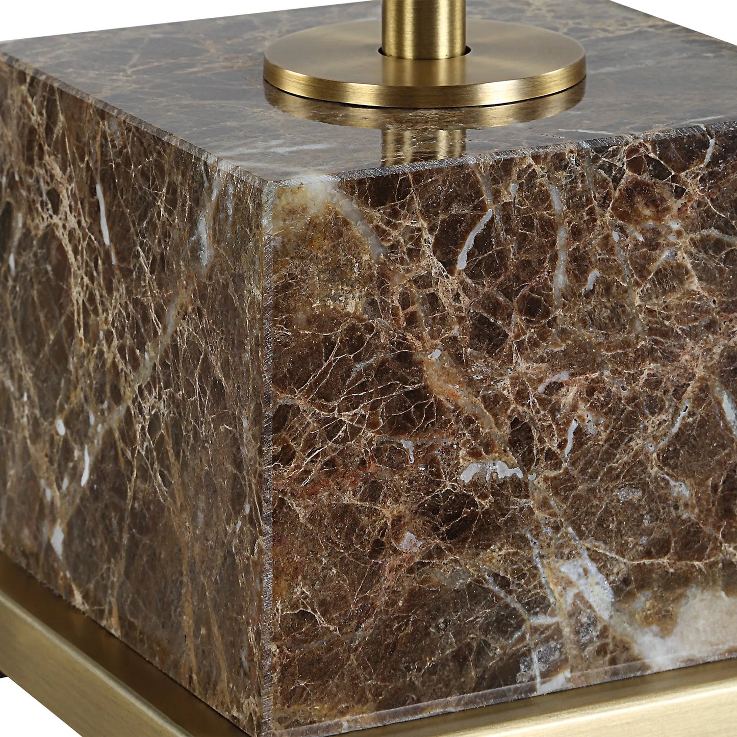 003 SI-2262462 | Closeup | Booker Thin Table Lamp by Uttermost in brass. Made from marble, iron, fabric in a modern style.