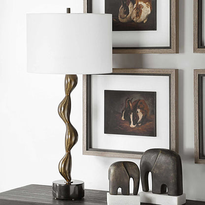 Remolino Table Lamp by Uttermost in bronze. Made from marble, iron, fabric in a unique style.