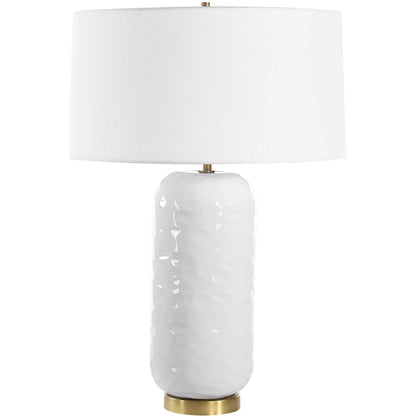 Iona Glaze Table Lamp by Uttermost in brass. Made from ceramic, metal, fabric in a transitional style.