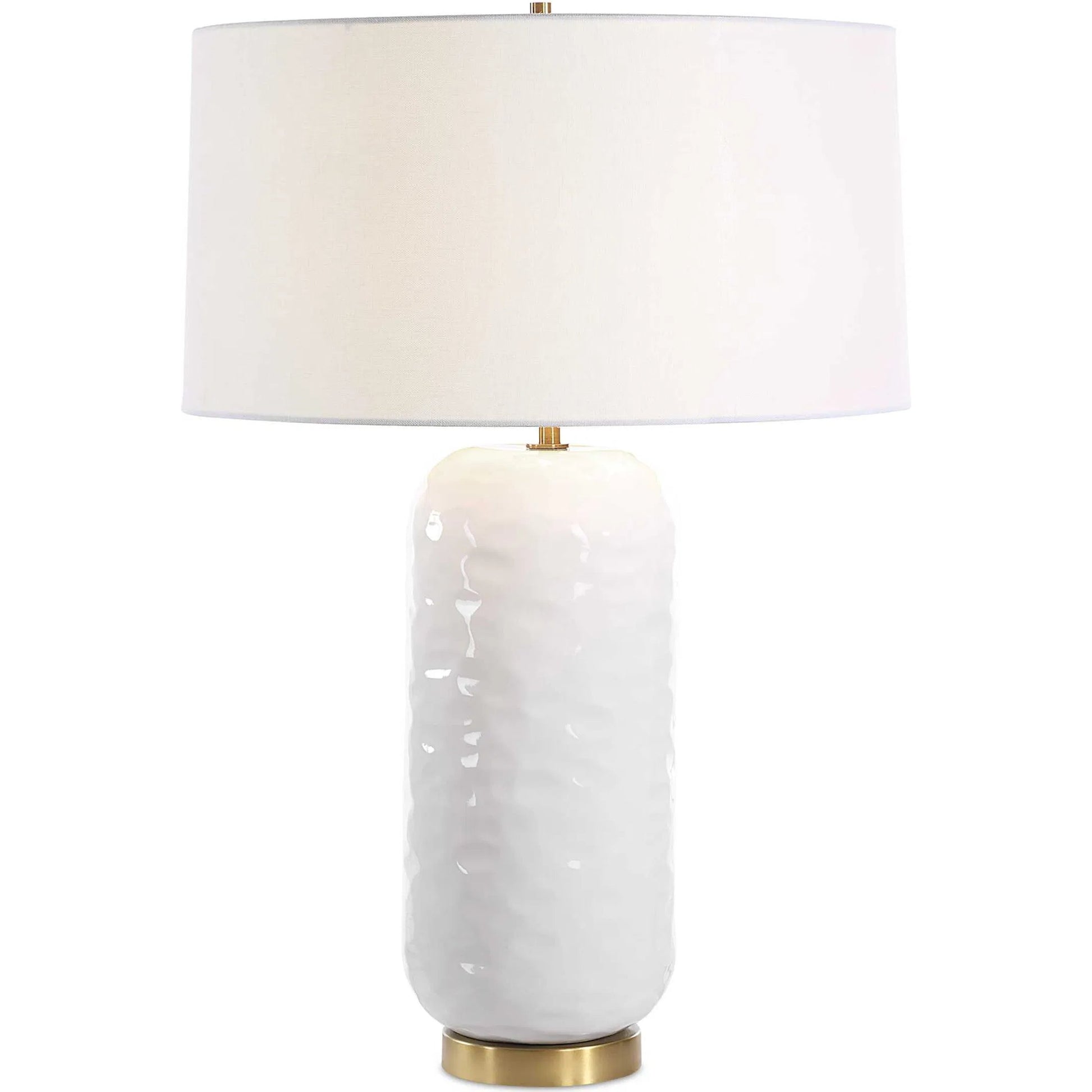 Iona Glaze Table Lamp by Uttermost in brass. Made from ceramic, metal, fabric in a transitional style.