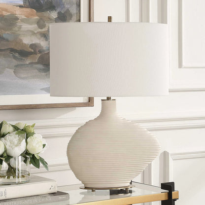 Duostacked Ceramic Table Lamp by Uttermost in brass. Made from ceramic, fabric, crystal, iron in a transitional style.