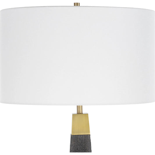 Lathey Tapered Floor Lamp by Uttermost in brass. Made from resin, iron, fabric in a modern style.