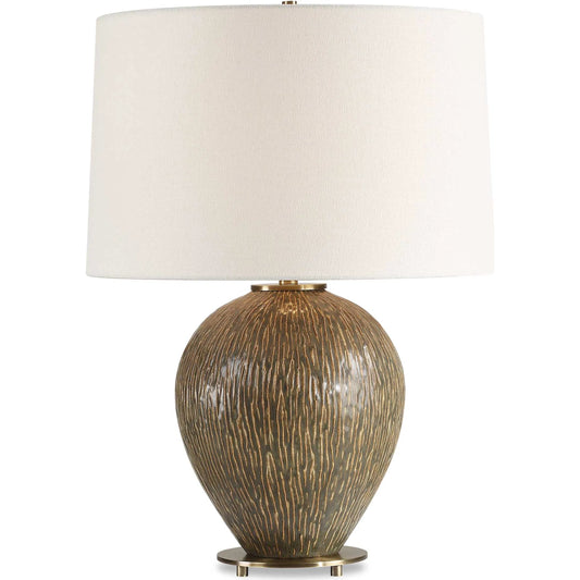 Rya Ceramic Table Lamp by Uttermost in brown, brass. Made from steel, ceramic, fabric in a unique style.