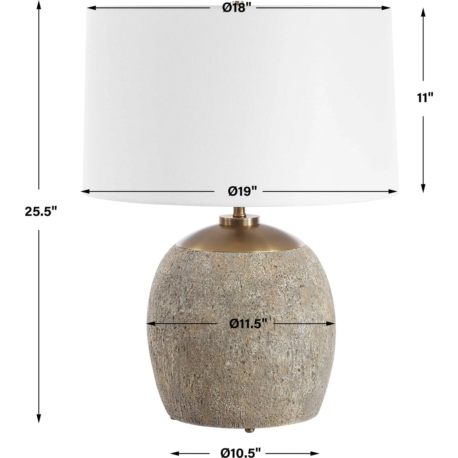 Raylan Textured Table Lamp by Uttermost in brass. Made from metal, cement, fabric in a modern style.