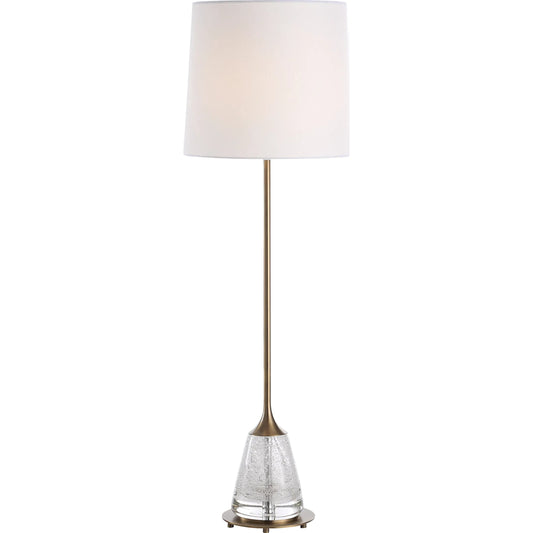 Alistair Buffet Lamp by Uttermost in brass. Made from metal, glass, fabric in a modern style.