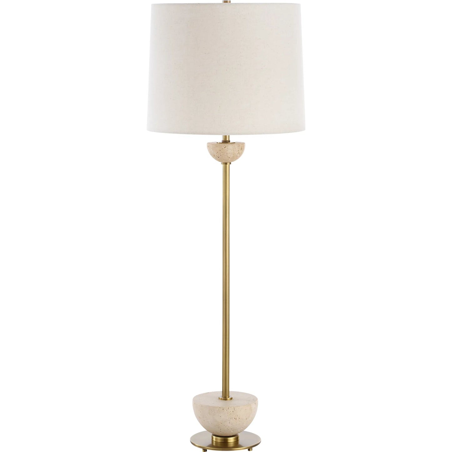 001 SI-2295284 | Primary Silo | Hemisphere Buffet Lamp by Uttermost in brass. Made from travertine stone, metal, fabric in a transitional style.