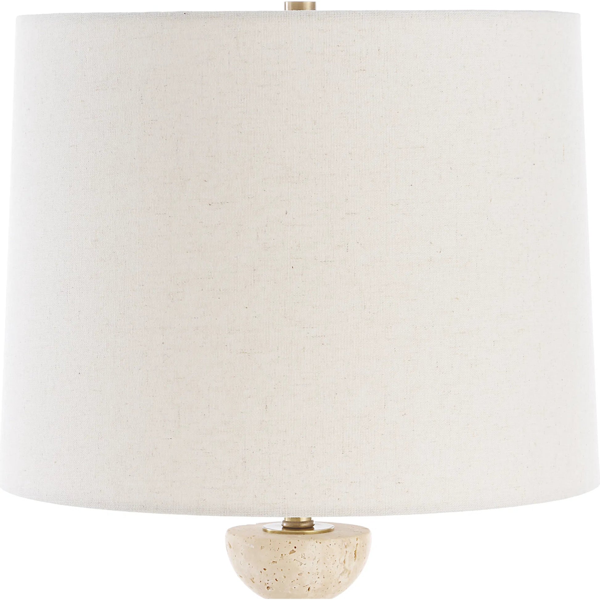 Hemisphere Buffet Lamp by Uttermost in brass. Made from travertine stone, metal, fabric in a transitional style.