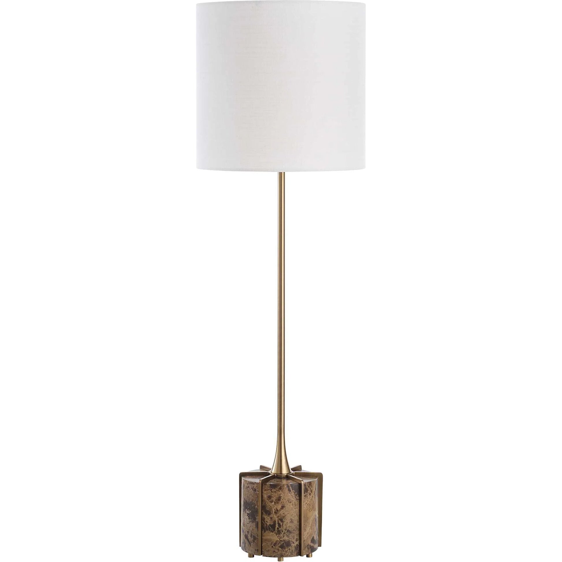Britwell Buffet Lamp by Uttermost in dark brown. Made from marble, metal, fabric in a modern style.