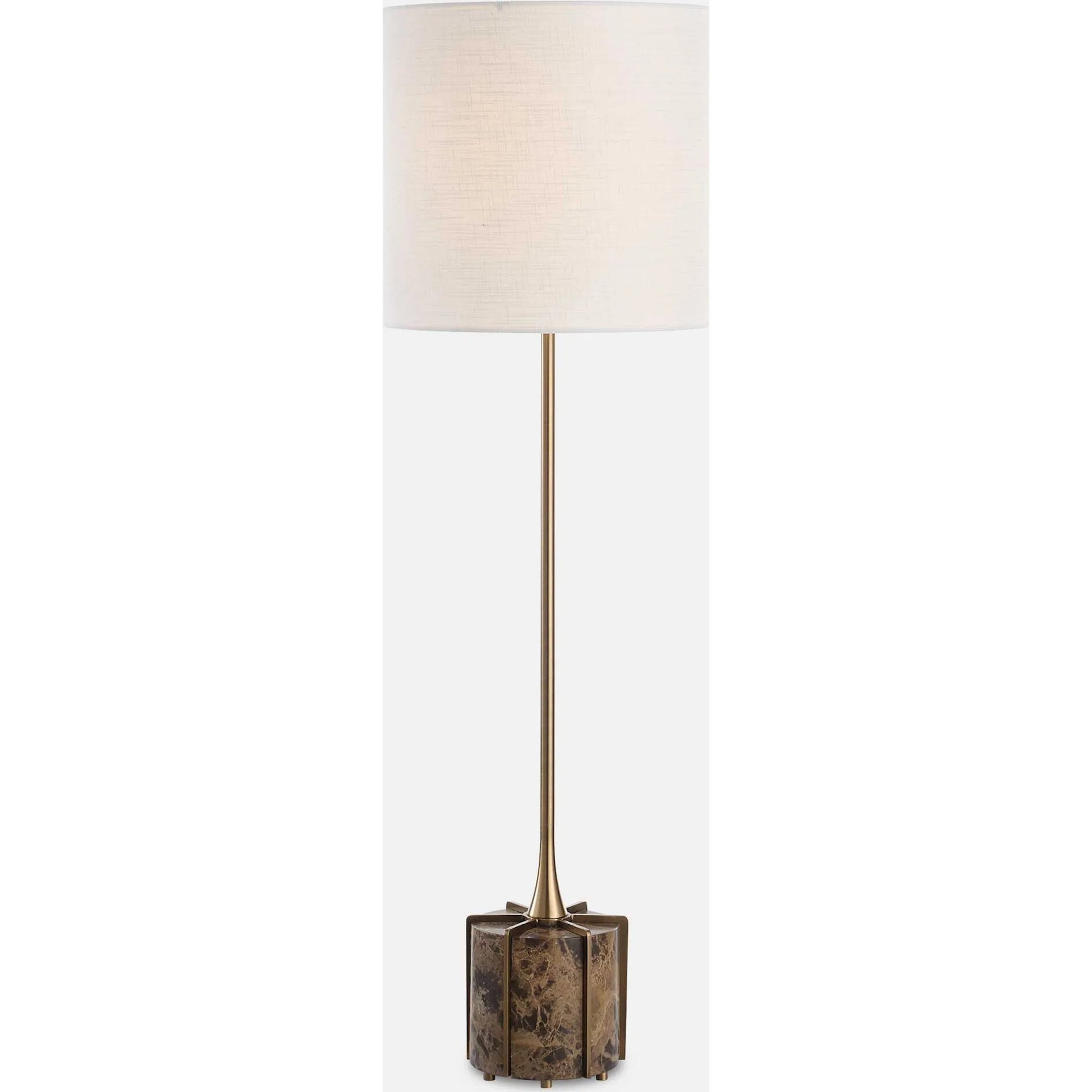 Britwell Buffet Lamp by Uttermost in dark brown. Made from marble, metal, fabric in a modern style.