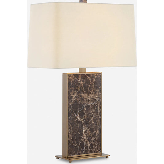 Lafferty Table Lamp by Uttermost in dark brown, plated brass. Made from marble, metal, fabric in a unique style.
