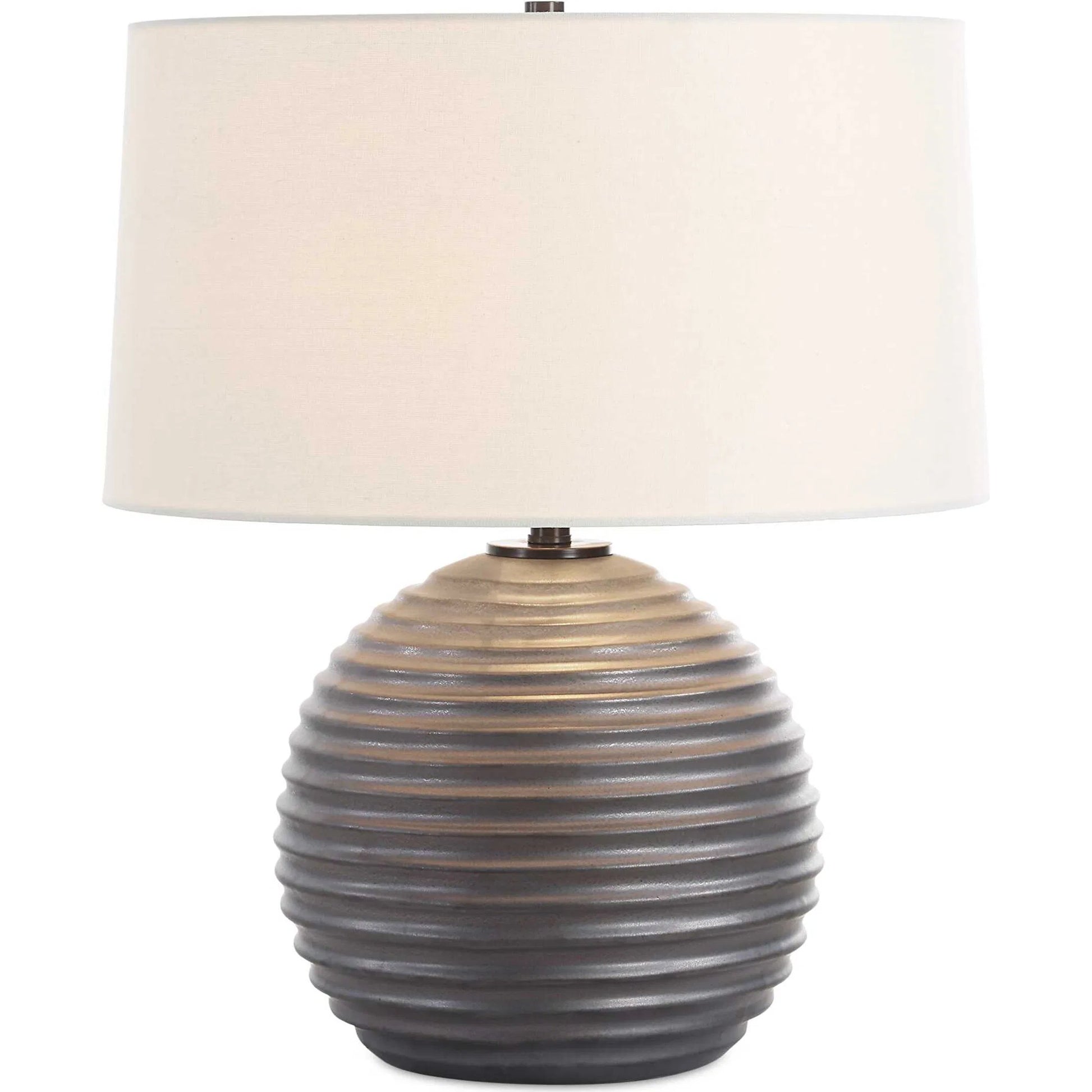 Chelsom Ribbed Table Lamp by Uttermost in dark bronze. Made from metal, ceramic, fabric in a modern style.
