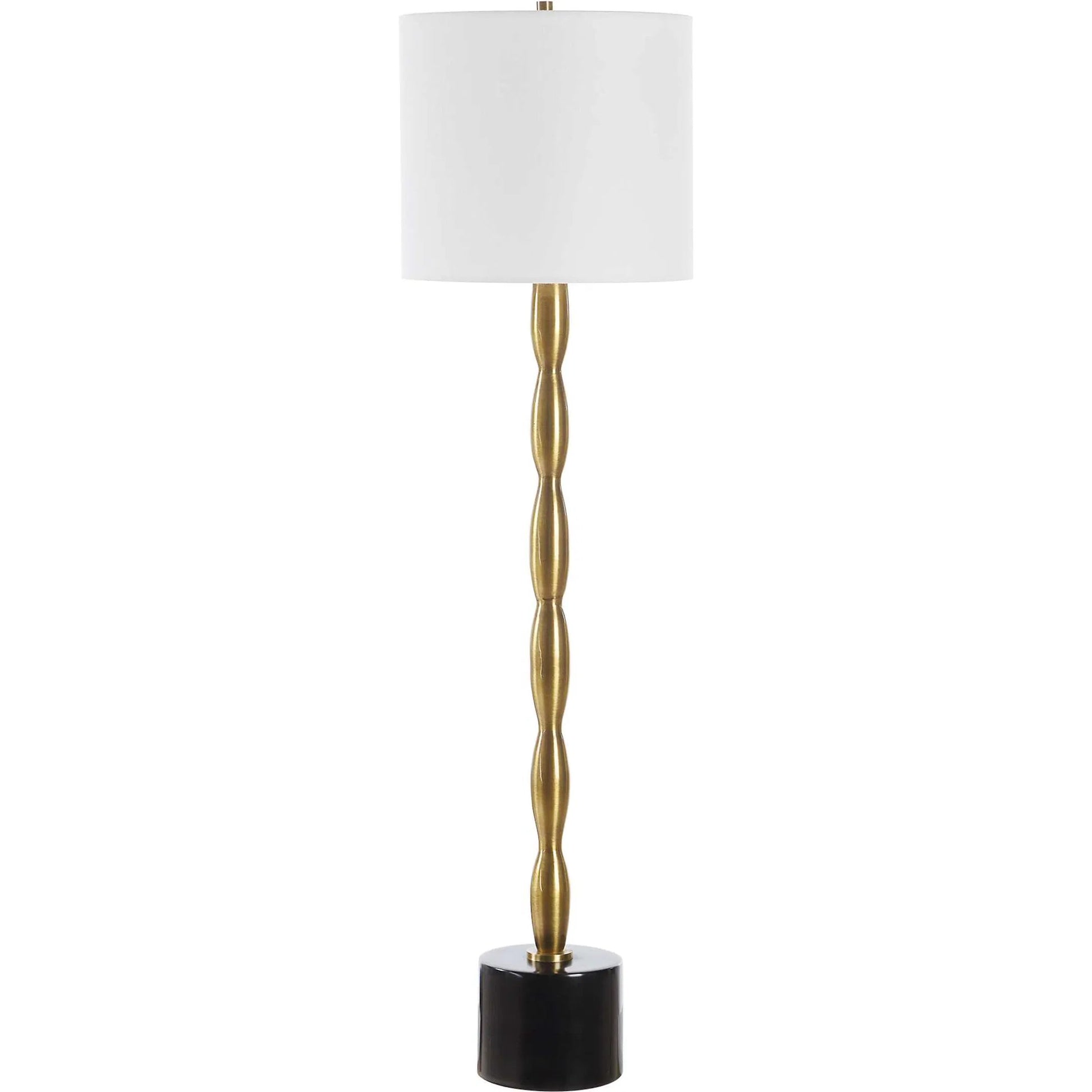 Ezra Buffet Lamp by Uttermost in brass. Made from metal, marble, fabric in a modern style.