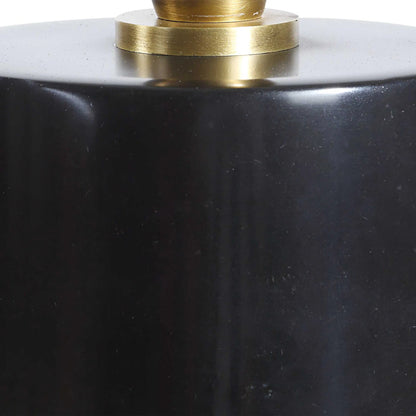 Ezra Buffet Lamp by Uttermost in brass. Made from metal, marble, fabric in a modern style.